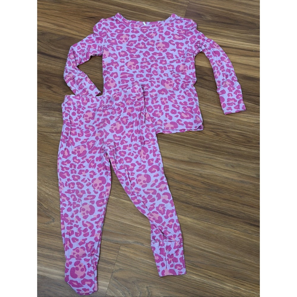 Posh Peanut Toddler Girls 2T Leopard Pink 2pc Pajamas Pants Top Bamboo VGC